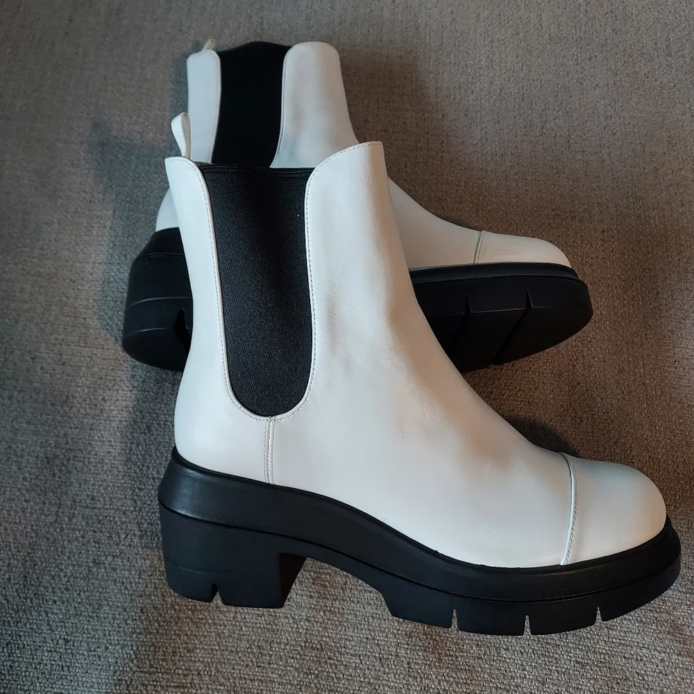 Stuart Weitzman Leather Norah Ivory Chelsea Leather Platform Boots